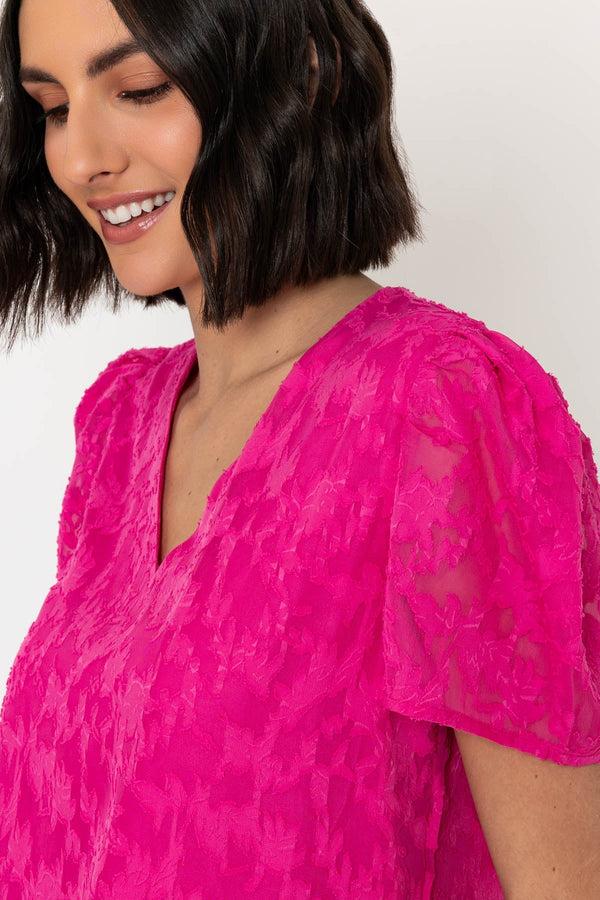 Carraig Donn Pink Short Sleeve Textured V Neck Top