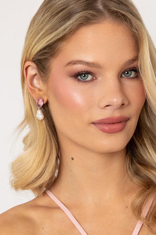 carraig donn Pink Stone & Pearl Drop Earrings