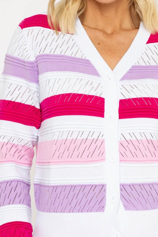 Carraig Donn Pink Stripe Long Sleeve Cardigan