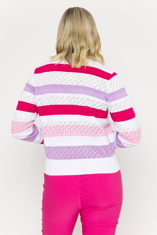 Carraig Donn Pink Stripe Long Sleeve Cardigan
