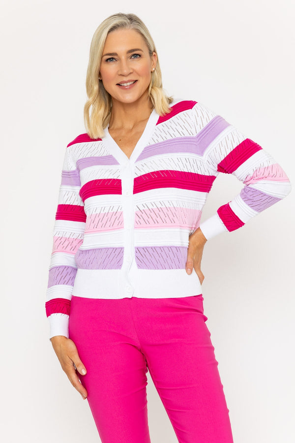 carraig donn Pink Stripe Long Sleeve Cardigan