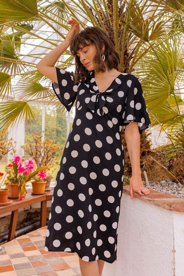 Carraig Donn Polka Dot Dress In Black