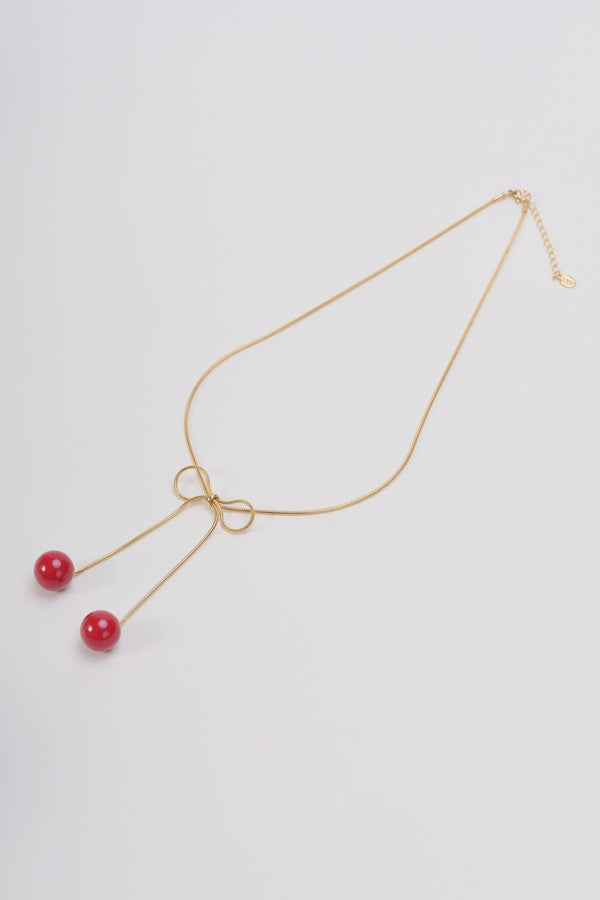 carraig donn Red Cherry Bow Necklace