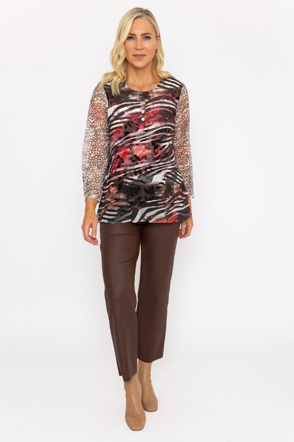 Carraig Donn Red Dovore Printed 3/4 Sleeve Top