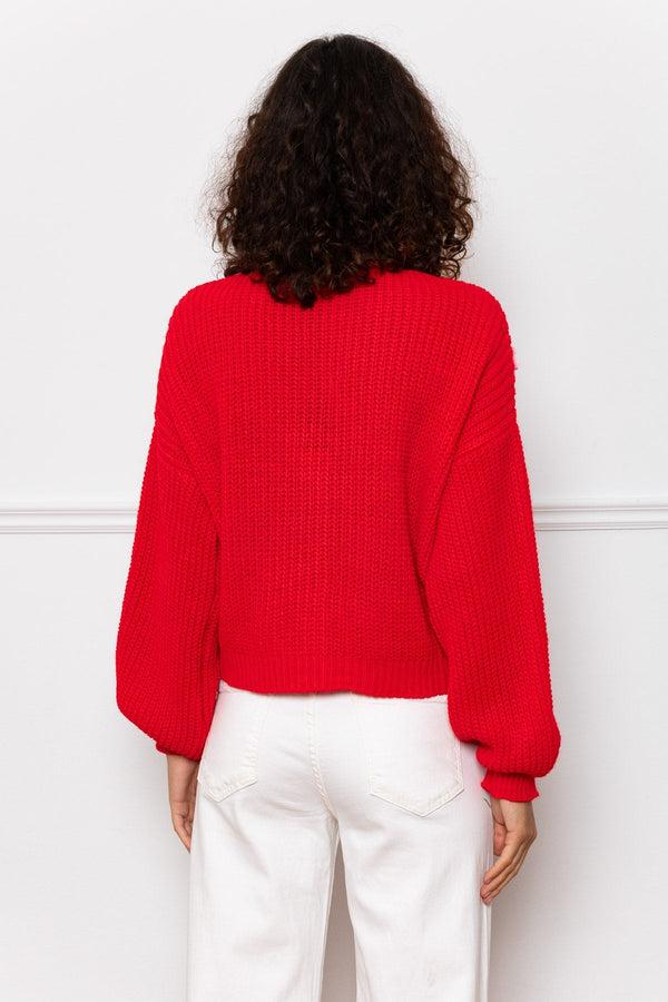 Carraig Donn Red Flower Applique Cardigan