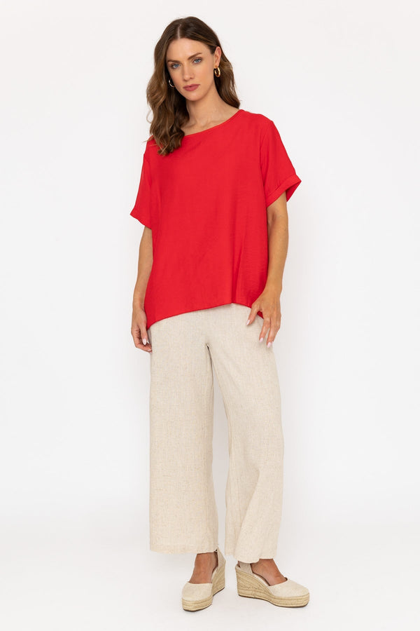 Carraig Donn Red Linen-Like Top With Back Buttons