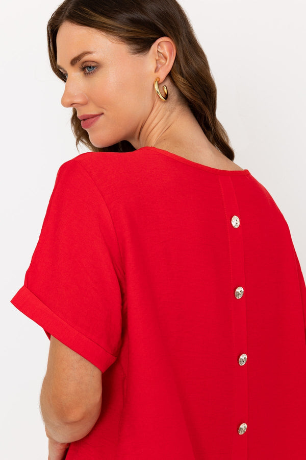 Carraig Donn Red Linen-Like Top With Back Buttons