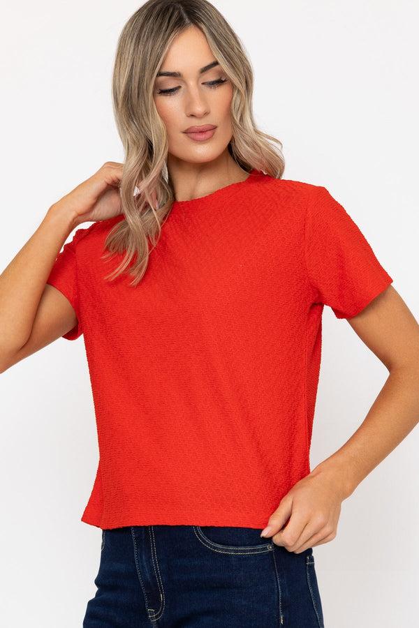 Carraig Donn Red Textured Short Sleeve Top