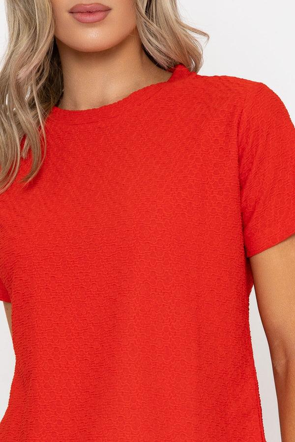 Carraig Donn Red Textured Short Sleeve Top