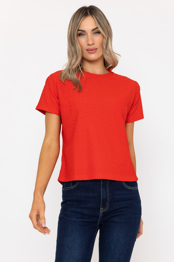 carraig donn Red Textured Short Sleeve Top
