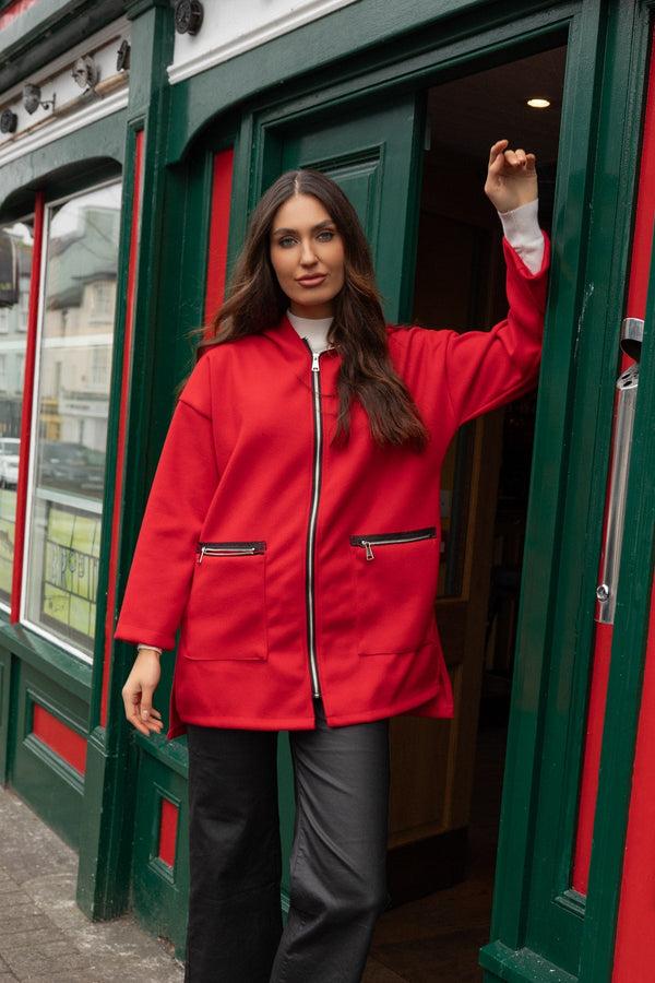 carraig donn Red Zip Up Jacket With Hood