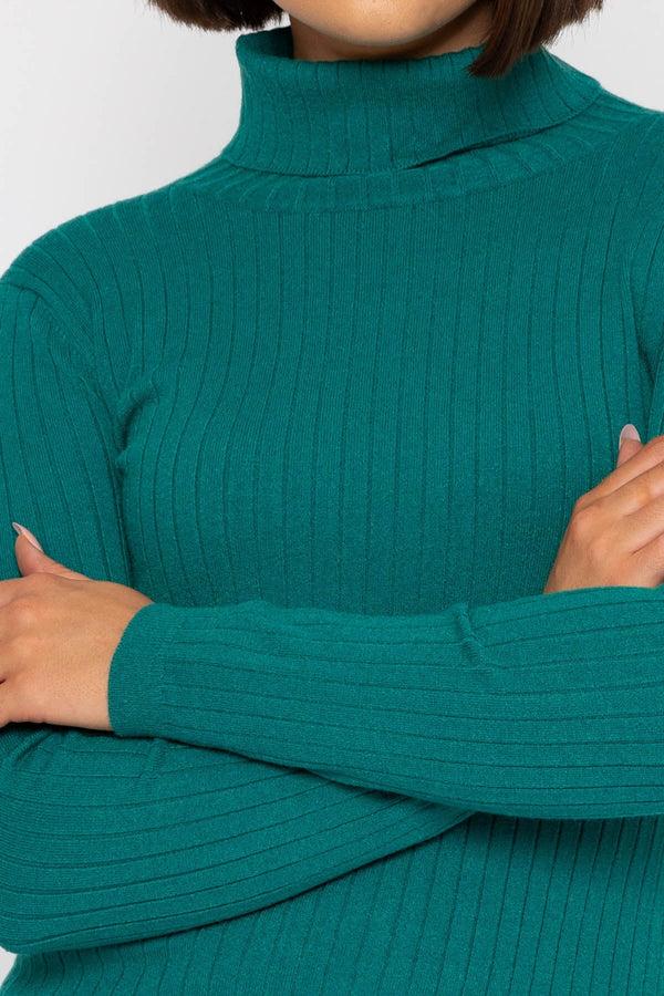 Carraig Donn Rib Roll Neck Knit In Teal