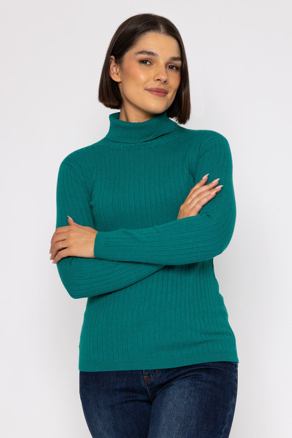Carraig Donn Rib Roll Neck Knit In Teal
