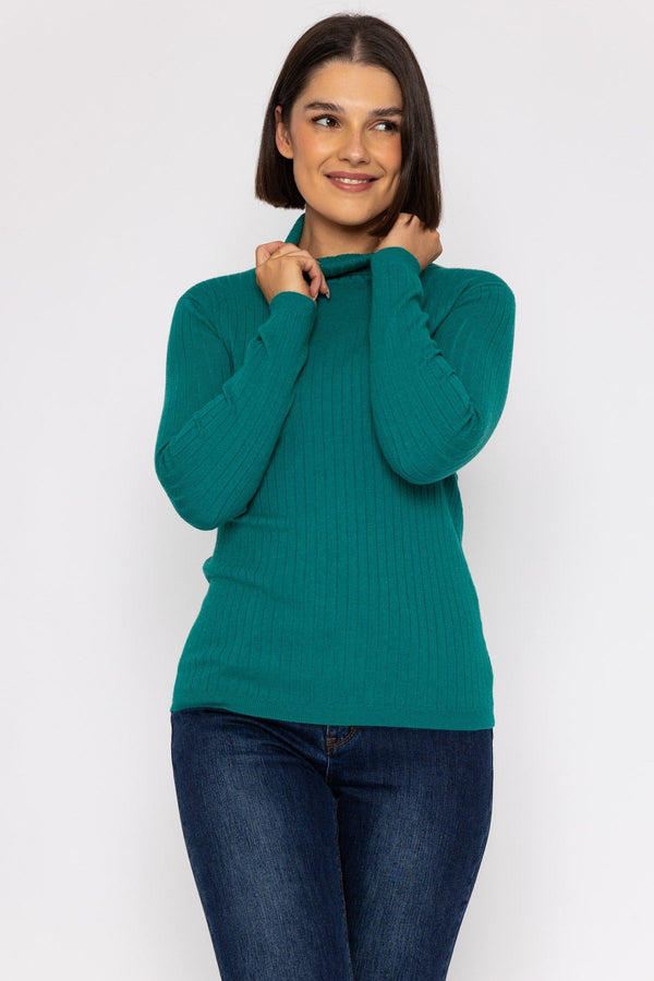 Carraig Donn Rib Roll Neck Knit In Teal
