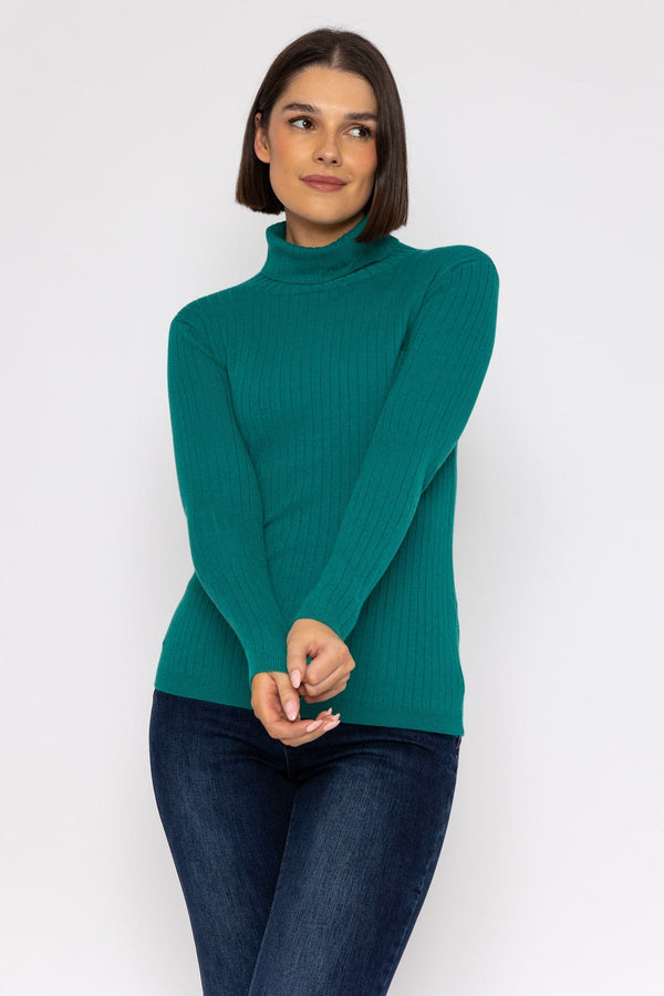 carraig donn Rib Roll Neck Knit in Teal