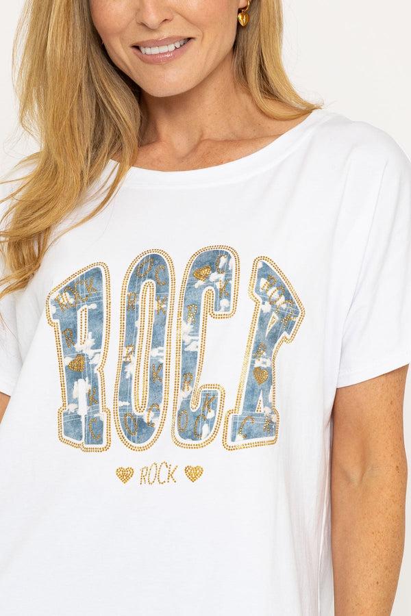 Carraig Donn Rock Print Dip Hem White T-Shirt