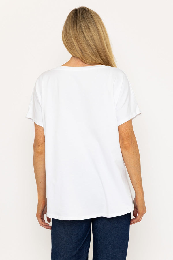 Carraig Donn Rock Print Dip Hem White T-Shirt