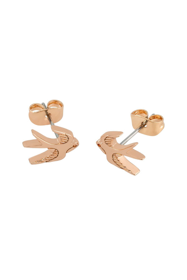 carraig donn Rose Gold Swallow Stud Earrings