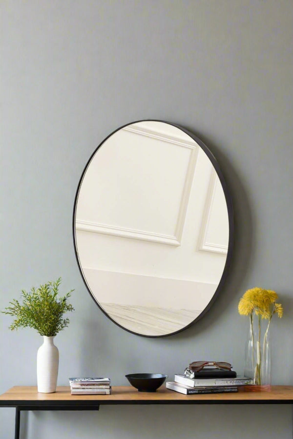 carraig donn Round Black Modern Mirror