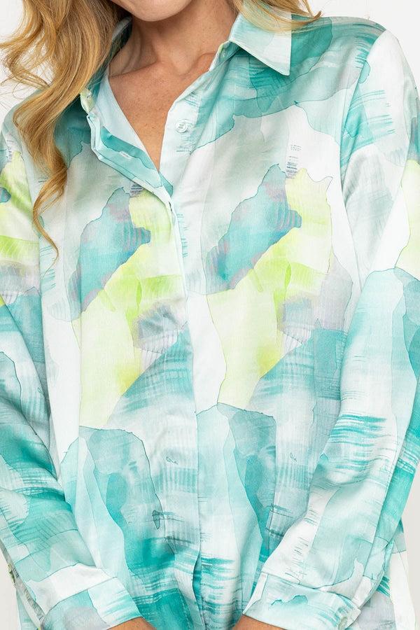 Carraig Donn Sateen Aqua Blue Print Shirt