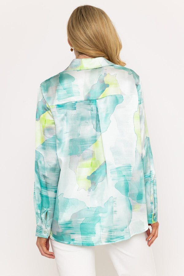Carraig Donn Sateen Aqua Blue Print Shirt