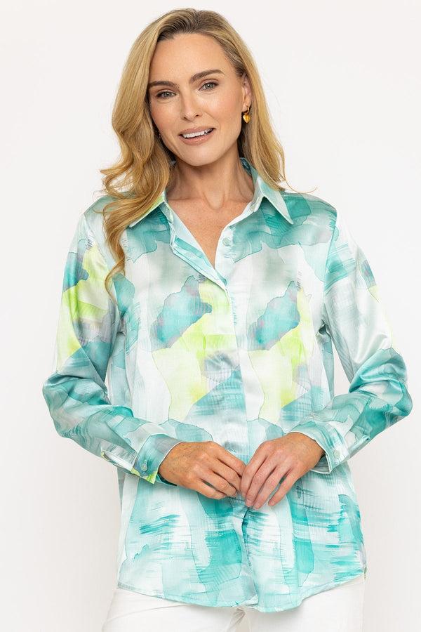 Carraig Donn Sateen Aqua Blue Print Shirt
