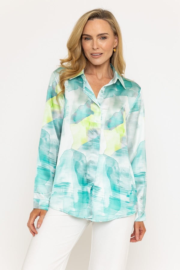 carraig donn Sateen Aqua Blue Print Shirt