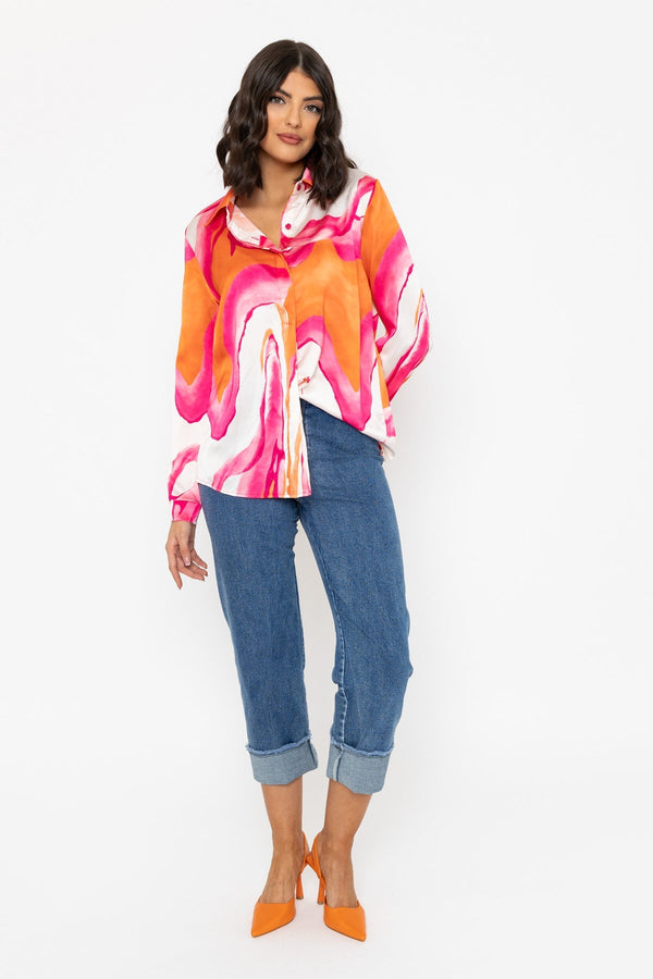 Carraig Donn Sateen Orange & Pink Print Shirt