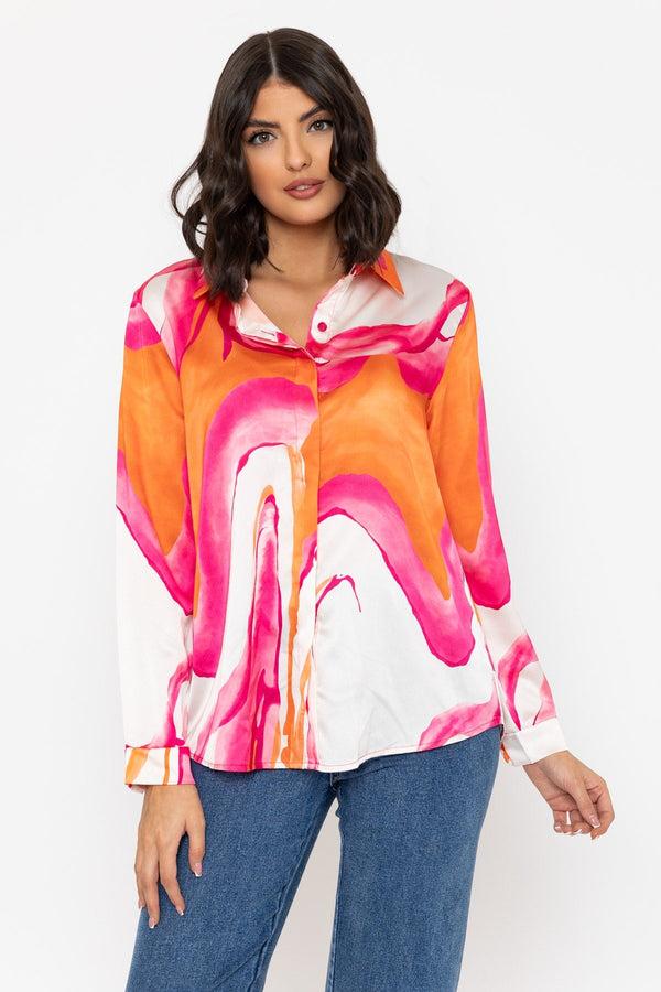 carraig donn Sateen Orange & Pink Print Shirt