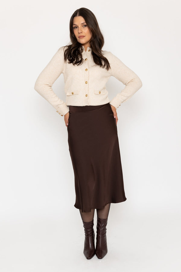 Carraig Donn Satin Midi Skirt In Brown