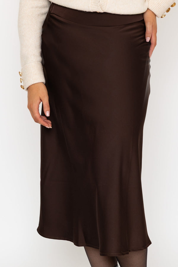 Carraig Donn Satin Midi Skirt In Brown