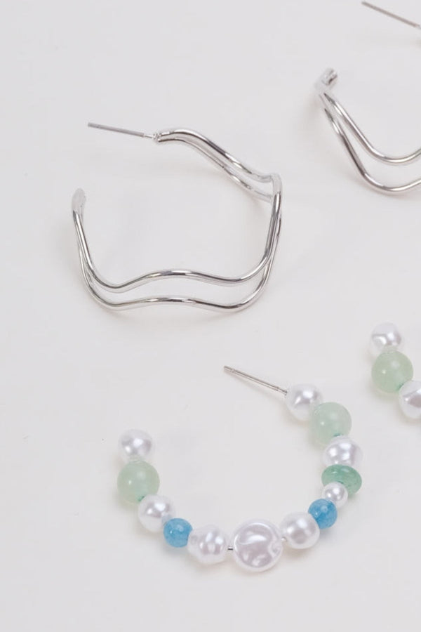 Carraig Donn Set Of 2 Silver & Green Hoop Earrings