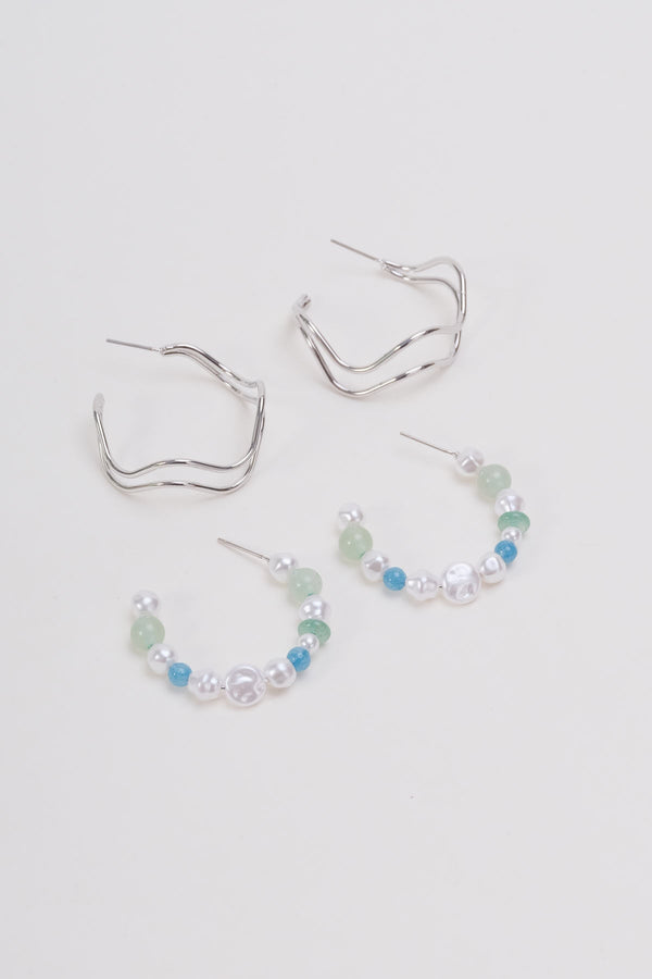 carraig donn Set of 2 Silver & Green Hoop Earrings