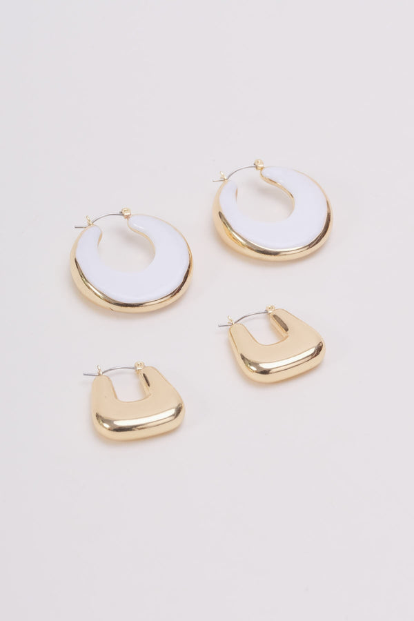carraig donn Set of 2 White & Gold Hoop Earrings