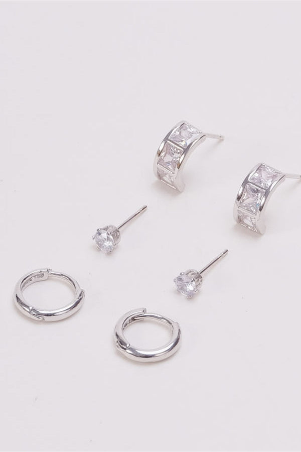 Carraig Donn Set Of 3 Silver Hoop & Stud Earrings