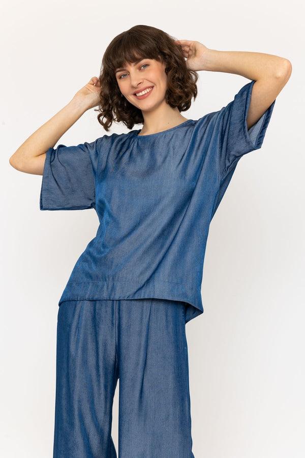 Carraig Donn Short Sleeve Chambray Oversized Top