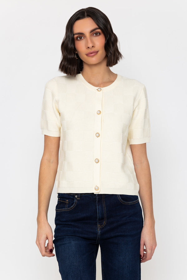Carraig Donn Short Sleeve Knit Cardigan In Cream