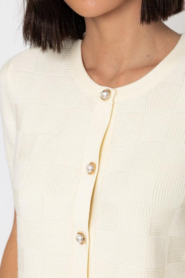 Carraig Donn Short Sleeve Knit Cardigan In Cream