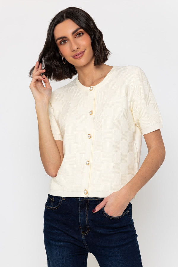 carraig donn Short Sleeve Knit Cardigan in Cream