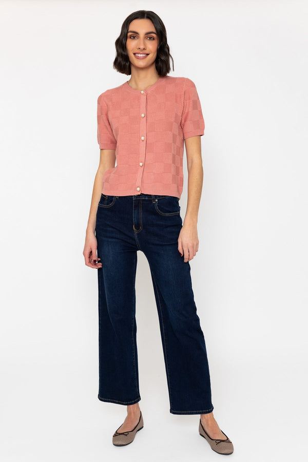 Carraig Donn Short Sleeve Knit Cardigan In Pink