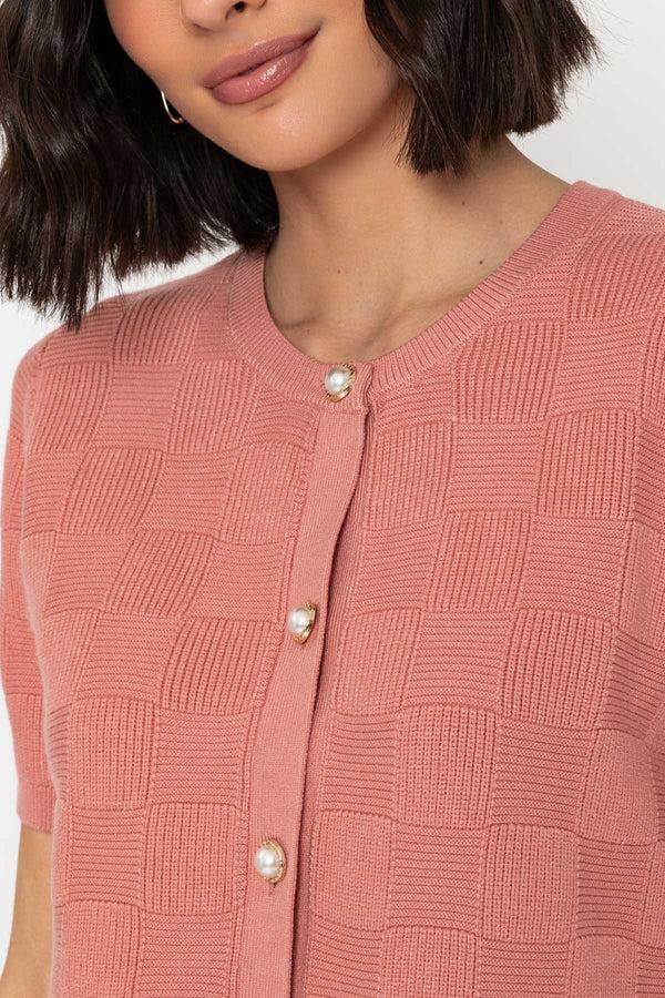 Carraig Donn Short Sleeve Knit Cardigan In Pink