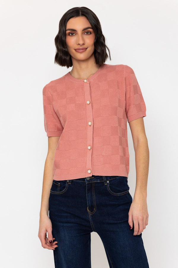 carraig donn Short Sleeve Knit Cardigan in Pink