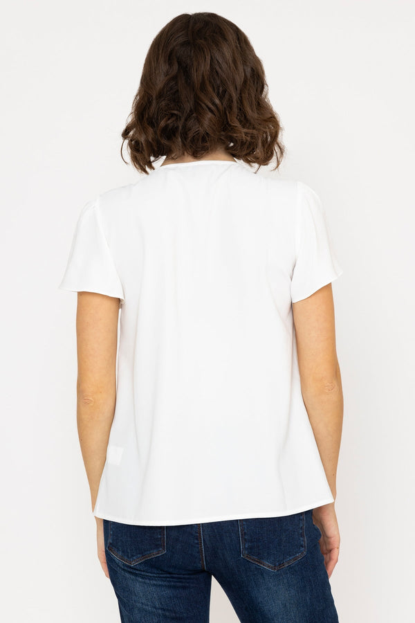 Carraig Donn Short Sleeve Lace V Neck Top In White
