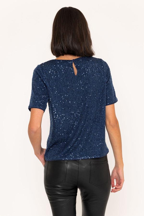 Carraig Donn Short Sleeve Sequin Top In Navy