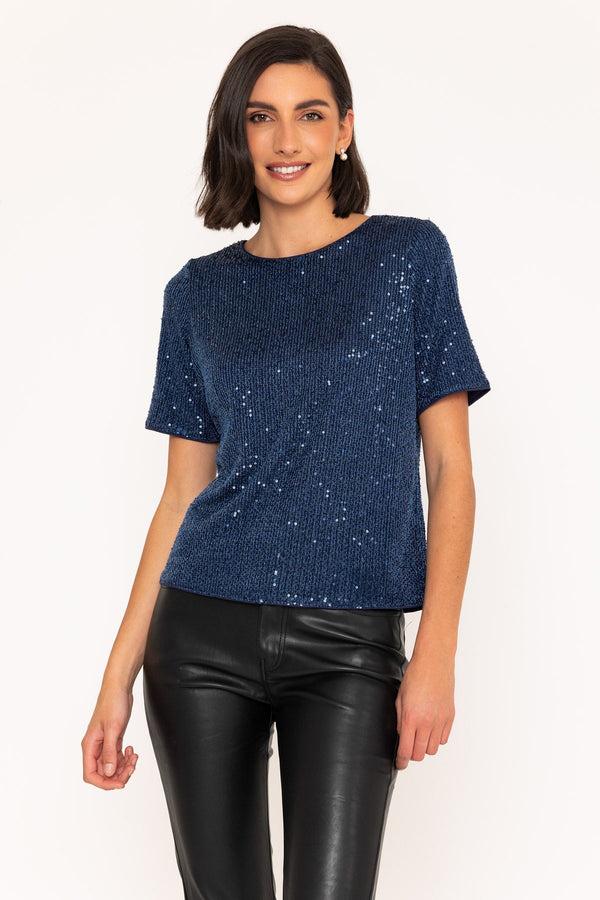 carraig donn Short Sleeve Sequin Top in Navy