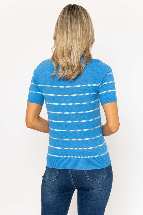Carraig Donn Short Sleeve Stripe Knit Top In Blue