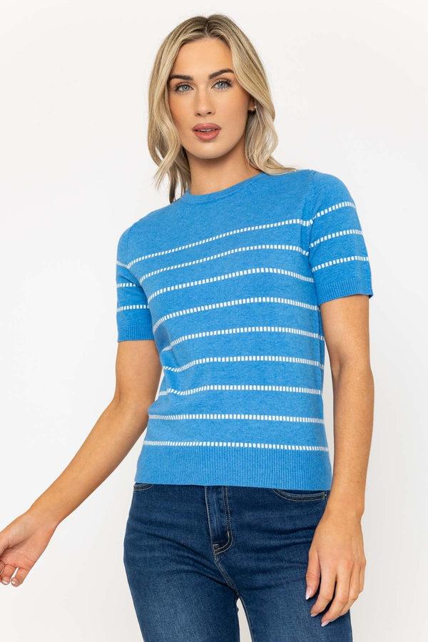 carraig donn Short Sleeve Stripe Knit Top in Blue