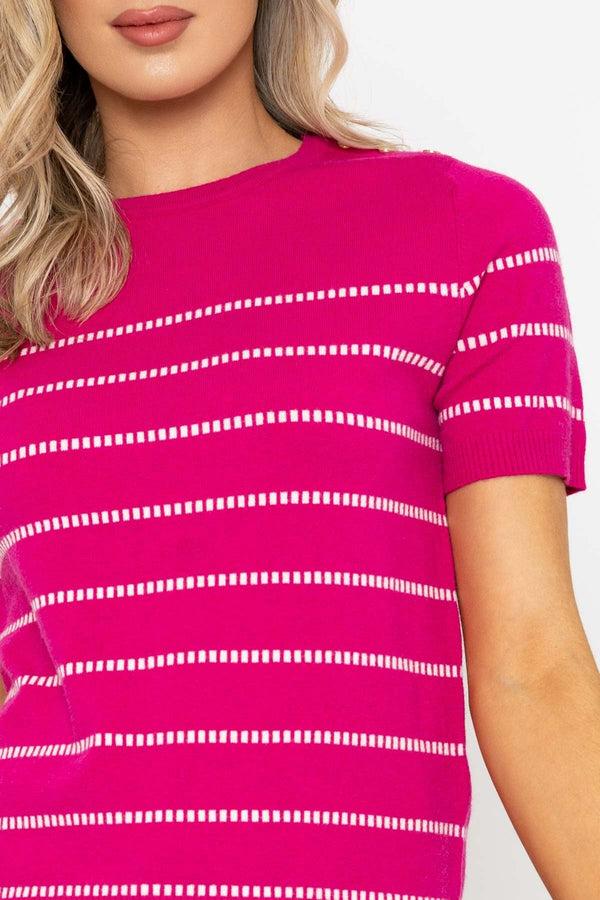 Carraig Donn Short Sleeve Stripe Knit Top In Pink