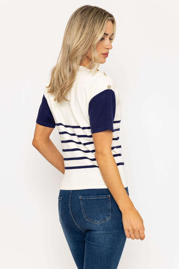 Carraig Donn Short Sleeve Striped Knit Top In Navy