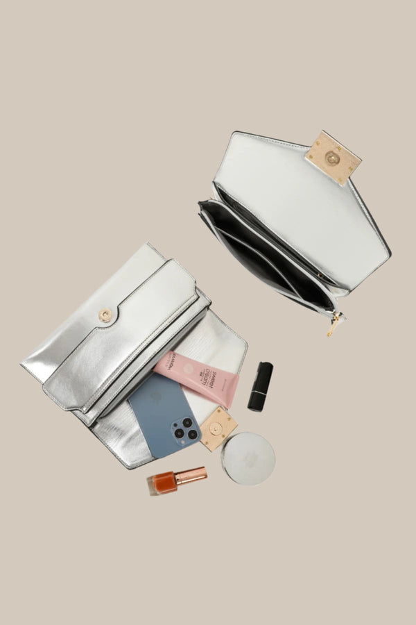 Carraig Donn Silver Clutch Bag With Buckle Detail